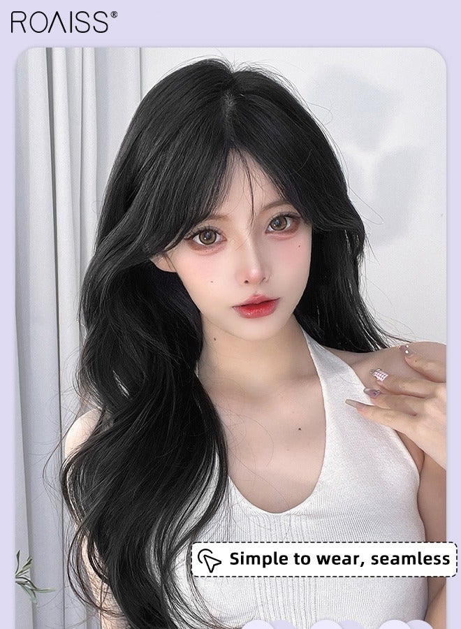 رويس 3 قطع من وصلات الشعر بالمشابك، وصلات شعر صناعية طويلة مجعدة قليلا غير مرئية قابلة للتعديل ومقاومة للحرارة للفتيات والنساء، أسود طبيعي، 45 سم / 60 سم - Image 5