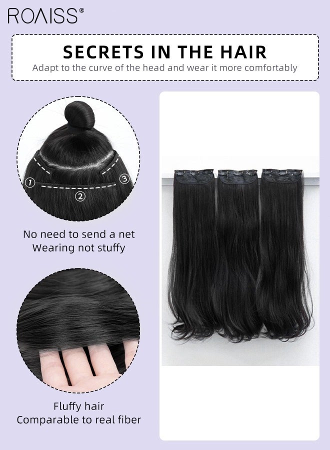 رويس 3 قطع من وصلات الشعر بالمشابك، وصلات شعر صناعية طويلة مجعدة قليلا غير مرئية قابلة للتعديل ومقاومة للحرارة للفتيات والنساء، أسود طبيعي، 45 سم / 60 سم - Image 4