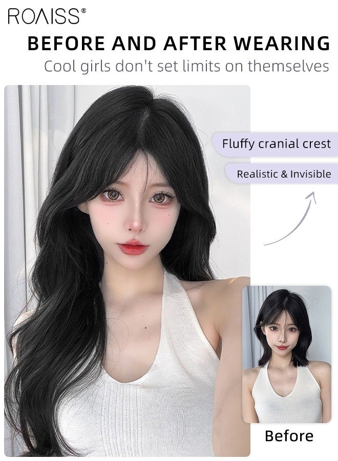 رويس 3 قطع من وصلات الشعر بالمشابك، وصلات شعر صناعية طويلة مجعدة قليلا غير مرئية قابلة للتعديل ومقاومة للحرارة للفتيات والنساء، أسود طبيعي، 45 سم / 60 سم - Image 2