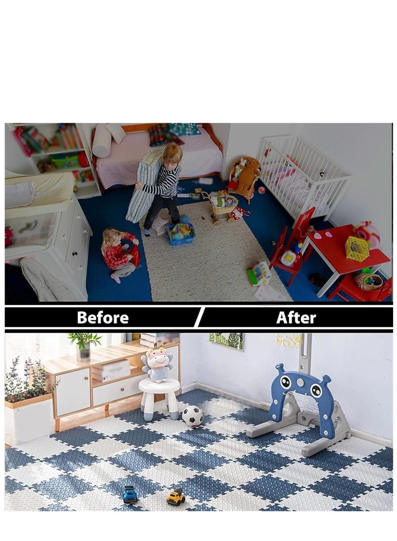 12 حزمة لغز أرضية حصيرة ، 60 × 60 سم إيفا رغوة أرضية Playmats مع سمك 2.5 سم ، الألعاب للأطفال حماية الأرضيات ممارسة حصيرة ، للرياضات المنزلية ، معدات التمرين ، تمرين اليوغا ، صالات الألعاب الرياضية للأطفال واللعب للأطفال (12 جهاز كمبيوتر شخصي ، 6 أبيض + 6 أزرق عميق) - Image 3