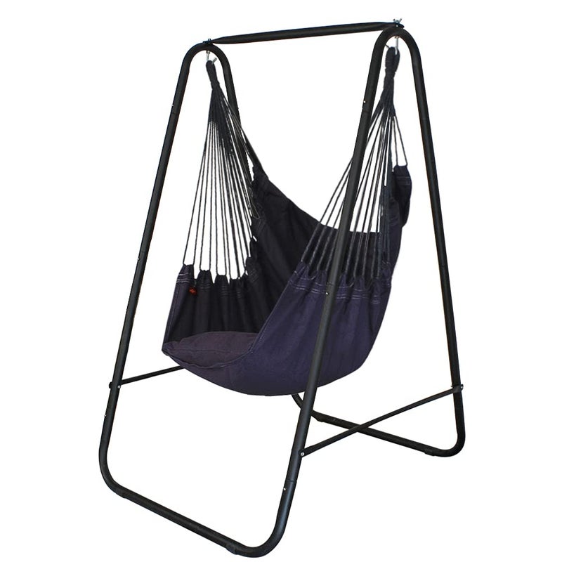 YUCAN Hammock Chair Stand with Hanging Swing Chair Included,Weather Resistant and Saving Space Stand Max 450 Lbs, Quality Cotton Weave Wrap Whole,Suitable for Indoor Outdoor Patio Yardï¼ˆGreyï¼‰ Patented - Image 1