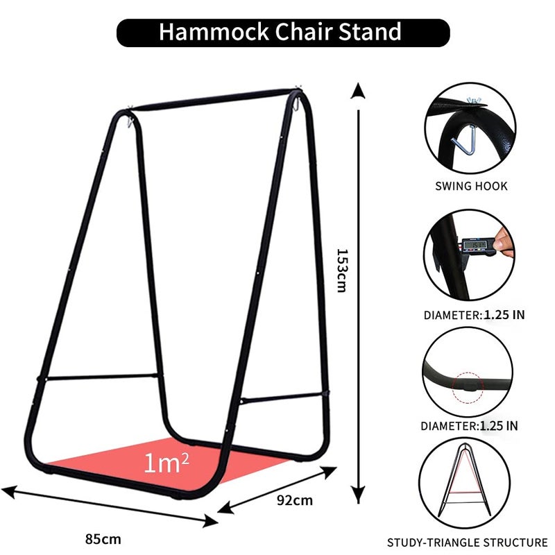 YUCAN Hammock Chair Stand with Hanging Swing Chair Included,Weather Resistant and Saving Space Stand Max 450 Lbs, Quality Cotton Weave Wrap Whole,Suitable for Indoor Outdoor Patio Yardï¼ˆGreyï¼‰ Patented - Image 2