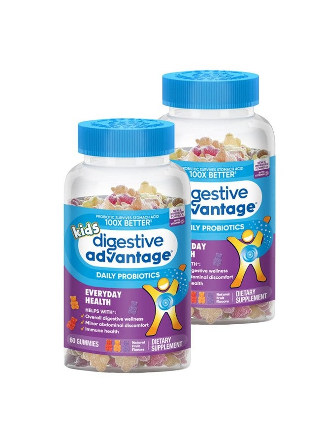 Digestive Advantage Kids Natural Fruit Flavors Probiotic Gummies for Kids Occassional Bloating, Minor Abdominal Discomfort & Gut Health, 60 Count Gummies (2 Pack) - Image 1