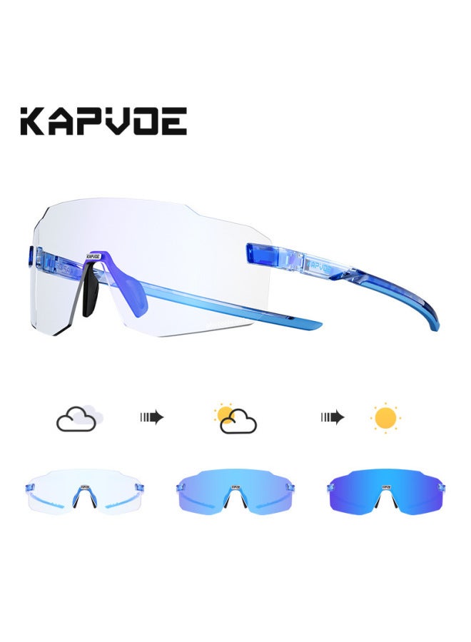 New Sports Glasses One-piece Large Lens Photochromic Day And Night Dual-use Riding Running Windproof Glasses
