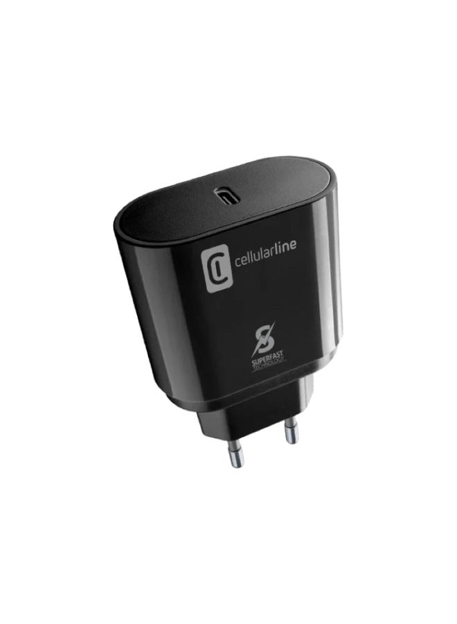 سيلولار لاين شاحن Cellularline بقوة 25 واط بمنفذ USB-C - أسود - Image 1