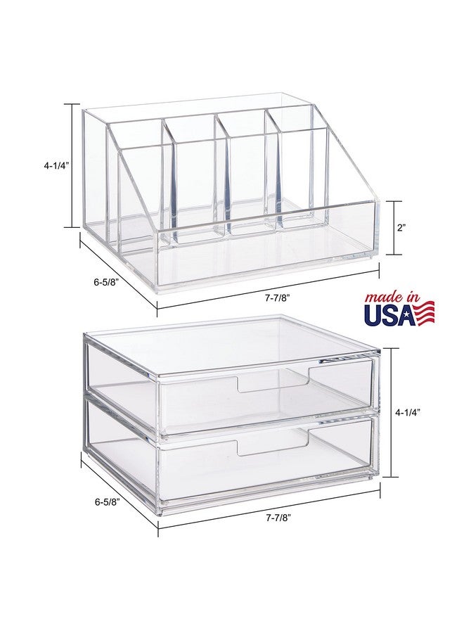 STORi Chloe Stackable Clear Makeup Holder and Double Organizer Drawer Set | Organize Cosmetics and Beauty Supplies | Made in USA - Image 5