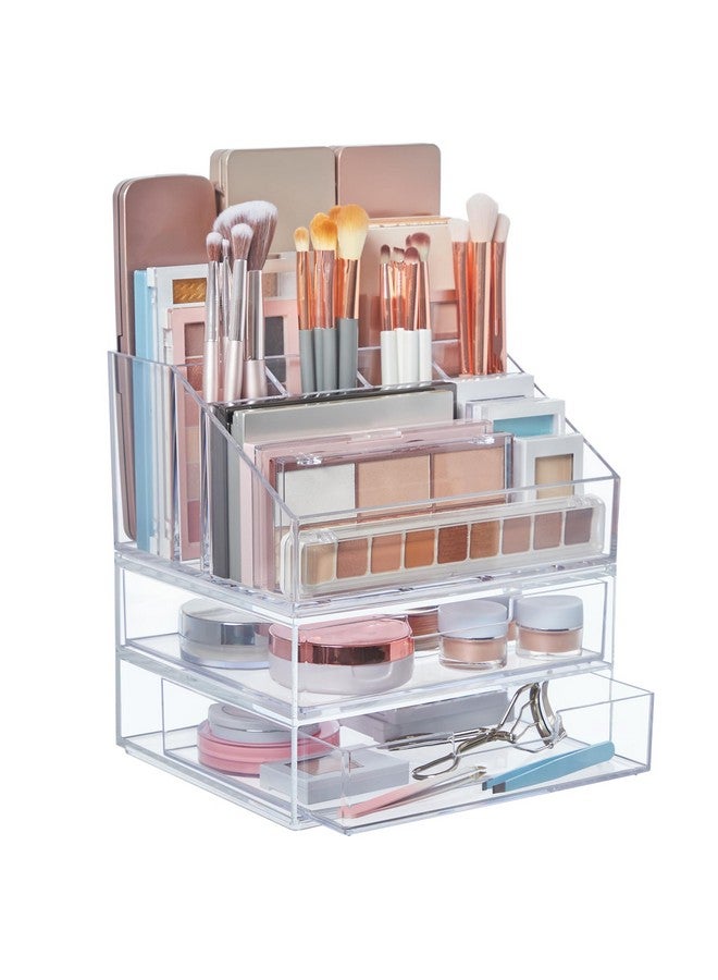 STORi Chloe Stackable Clear Makeup Holder and Double Organizer Drawer Set | Organize Cosmetics and Beauty Supplies | Made in USA - Image 1