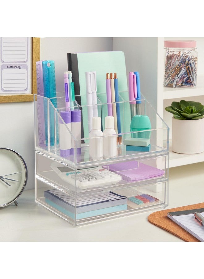 STORi Chloe Stackable Clear Makeup Holder and Double Organizer Drawer Set | Organize Cosmetics and Beauty Supplies | Made in USA - Image 4