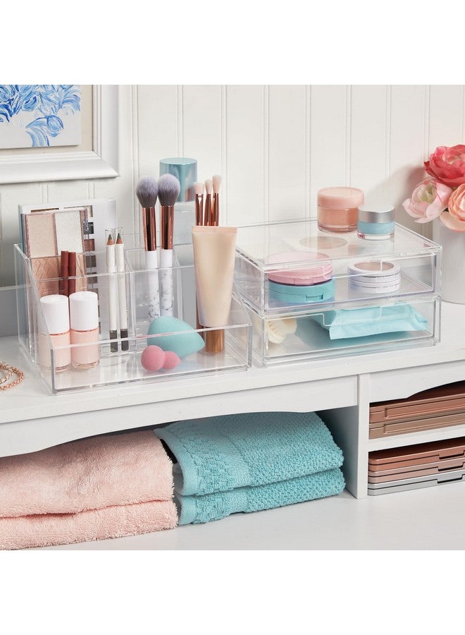 STORi Chloe Stackable Clear Makeup Holder and Double Organizer Drawer Set | Organize Cosmetics and Beauty Supplies | Made in USA - Image 3