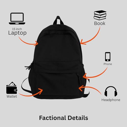 Glowic Unisex's Backpack Collage Women Black Bags for School (WBAG-94) Medium - Image 4