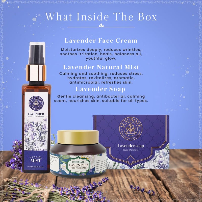 LUXURIATE Lavender Skin Care Gift Set Box 3PC - Soap, Cream, Face Mist Gift for Sister | Gift for Diwali | Gift for Wedding | Gift for Women - Image 2