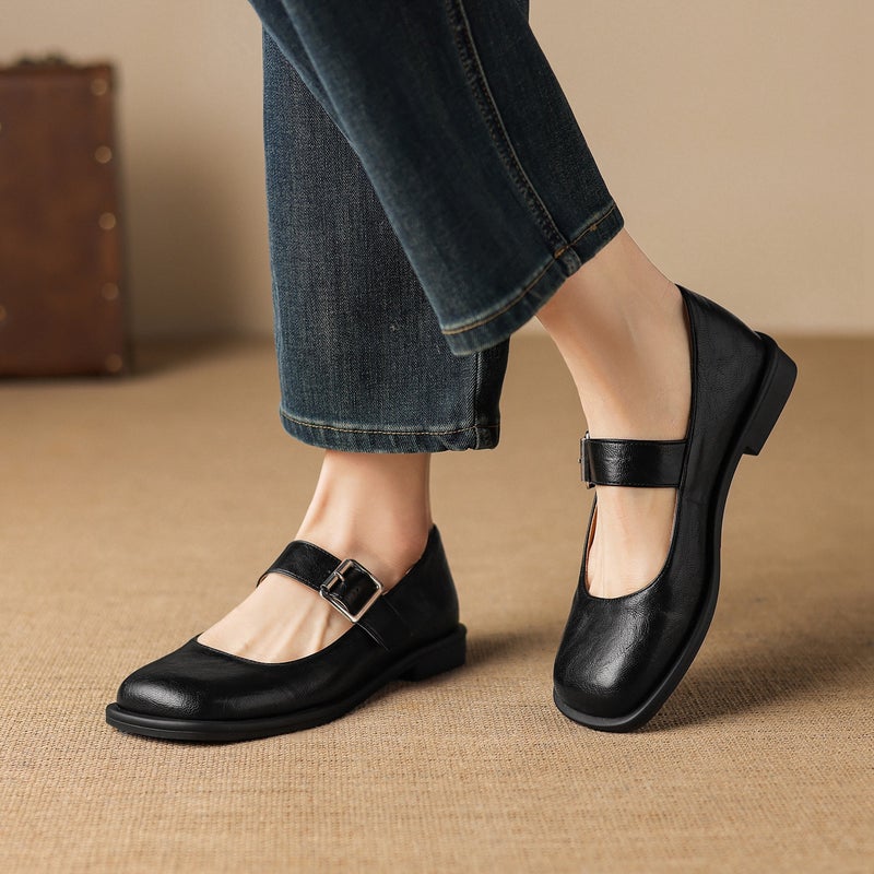 2026 Women'S New Large Size Shoes Mary Jane Chunky Heel 32-43 Shallow Strap Low Heel Single Shoes - Image 2