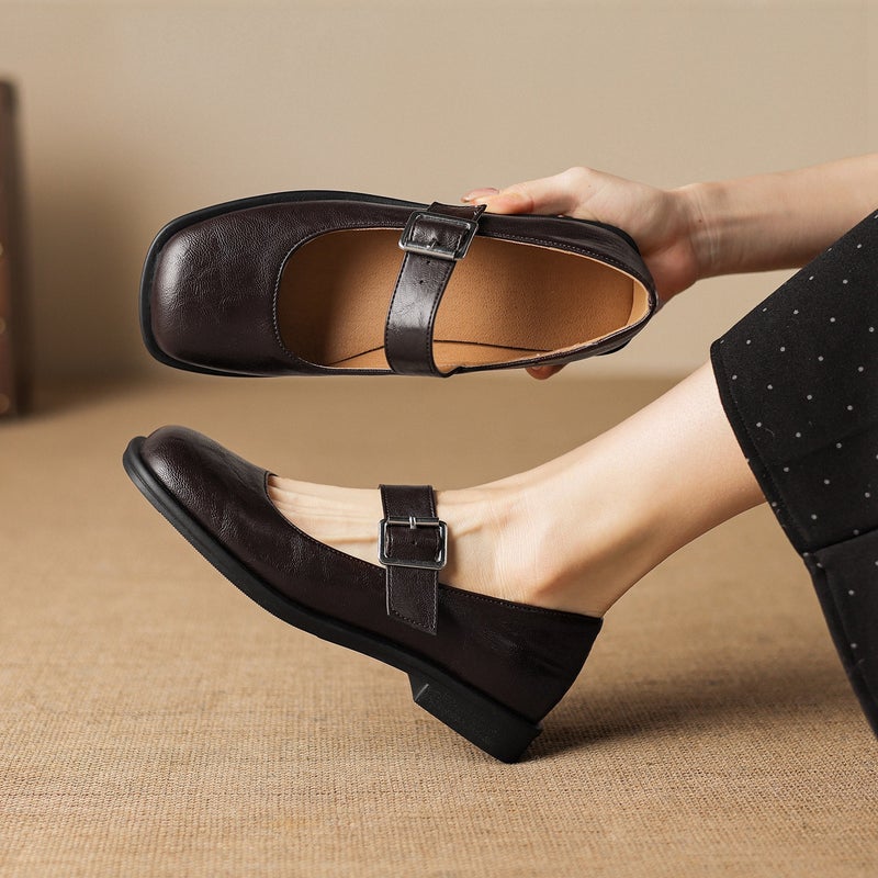 2026 Women'S New Large Size Shoes Mary Jane Chunky Heel 32-43 Shallow Strap Low Heel Single Shoes - Image 5