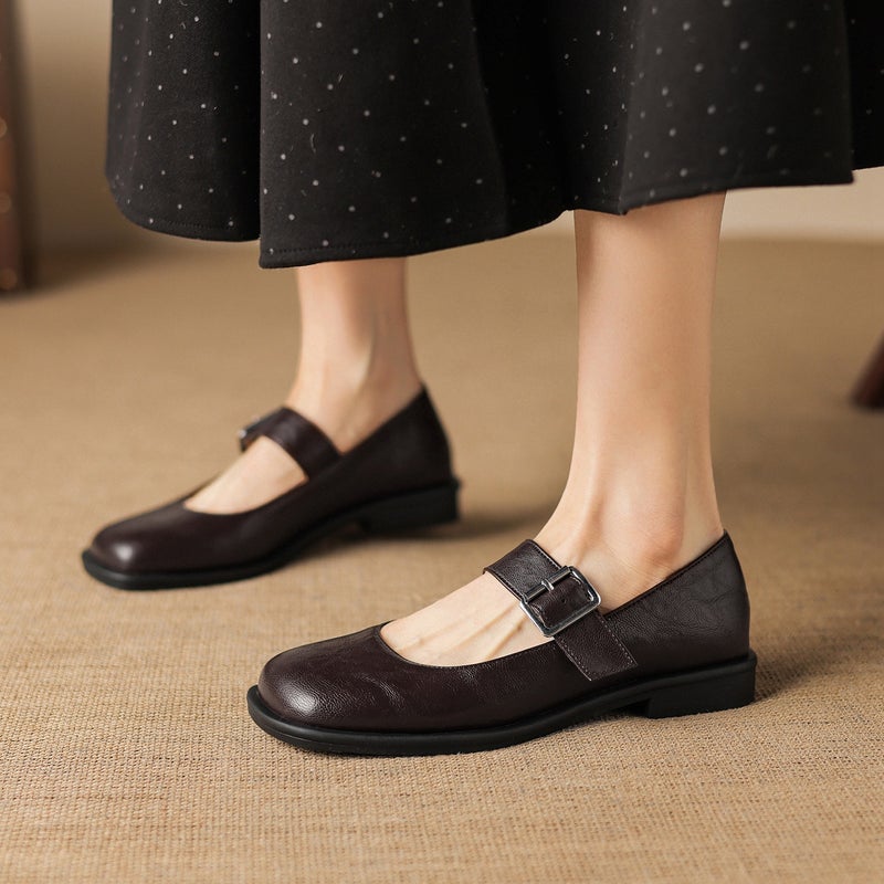 2026 Women'S New Large Size Shoes Mary Jane Chunky Heel 32-43 Shallow Strap Low Heel Single Shoes - Image 3