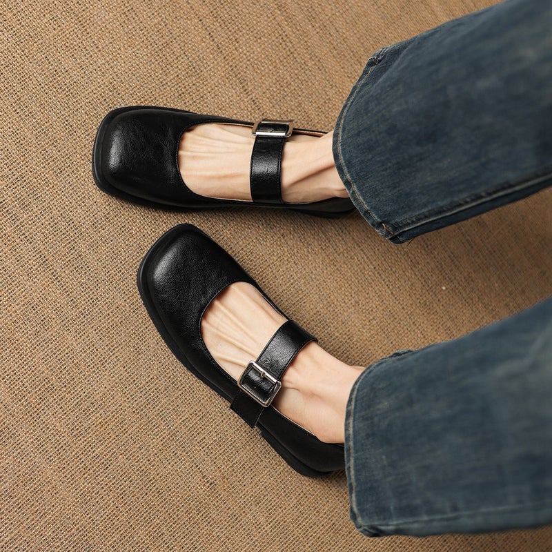 2026 Women'S New Large Size Shoes Mary Jane Chunky Heel 32-43 Shallow Strap Low Heel Single Shoes - Image 4