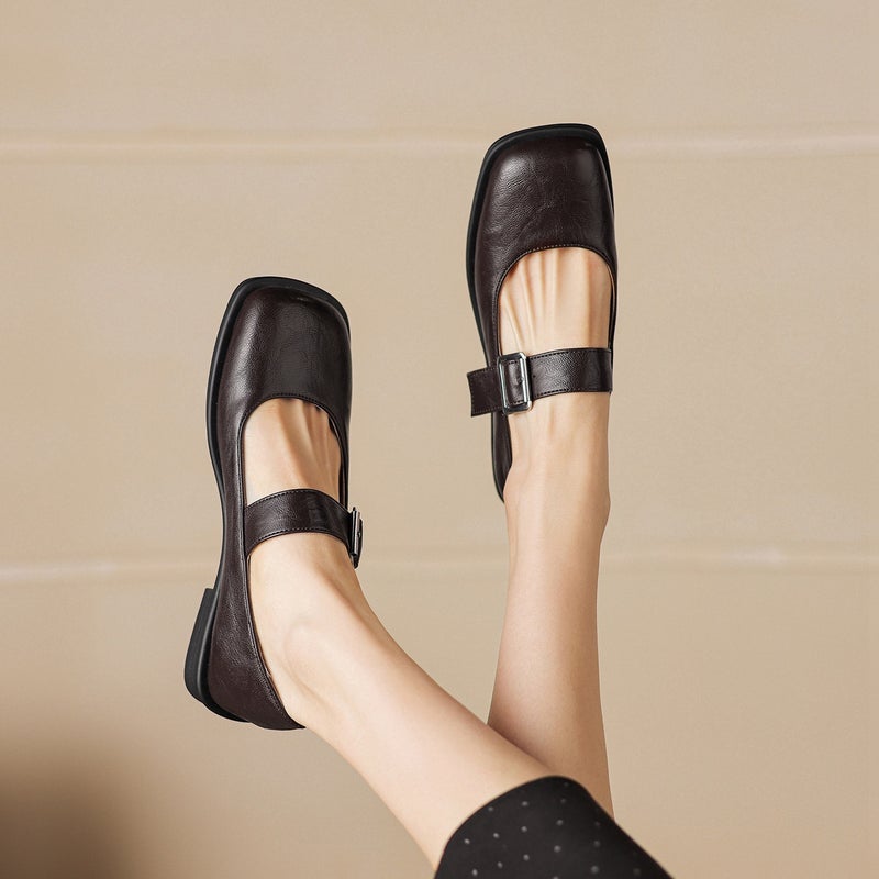 2026 Women'S New Large Size Shoes Mary Jane Chunky Heel 32-43 Shallow Strap Low Heel Single Shoes - Image 1