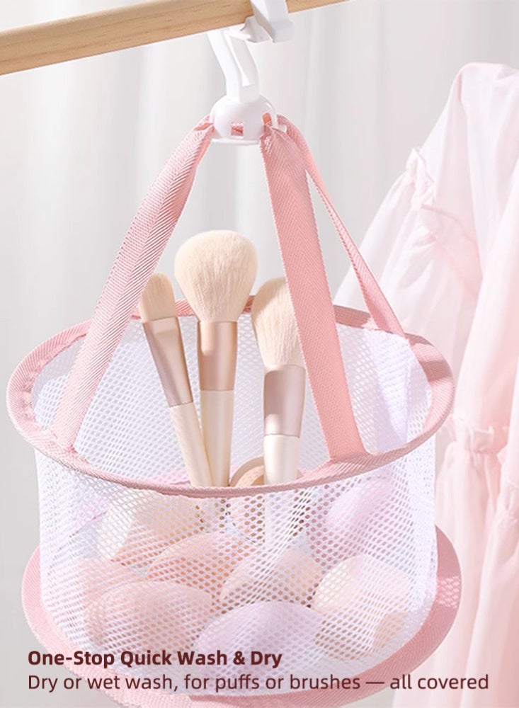 Zcheer Silicone Foldable Makeup Brush Cleaner Bowl, Quick-Dry Mesh Net, Includes Free Makeup Sponge, Portable Brush, Sponge & Powder Puff Cleaning Set (Pink) - Image 3