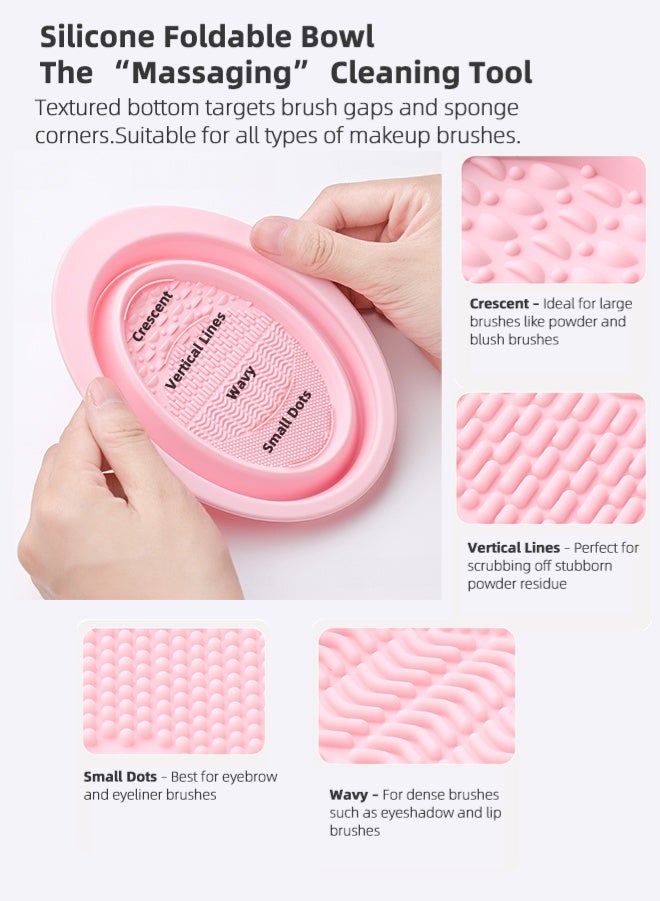 Zcheer Silicone Foldable Makeup Brush Cleaner Bowl, Quick-Dry Mesh Net, Includes Free Makeup Sponge, Portable Brush, Sponge & Powder Puff Cleaning Set (Pink) - Image 5