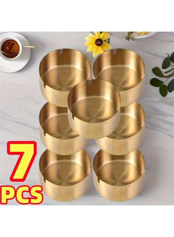 7 Pieces Stainless Steel Windproof Ashtray Set With Lid Shatterproof Round Design - Image 2