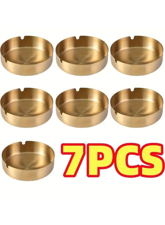 7 Pieces Stainless Steel Windproof Ashtray Set With Lid Shatterproof Round Design - Image 1