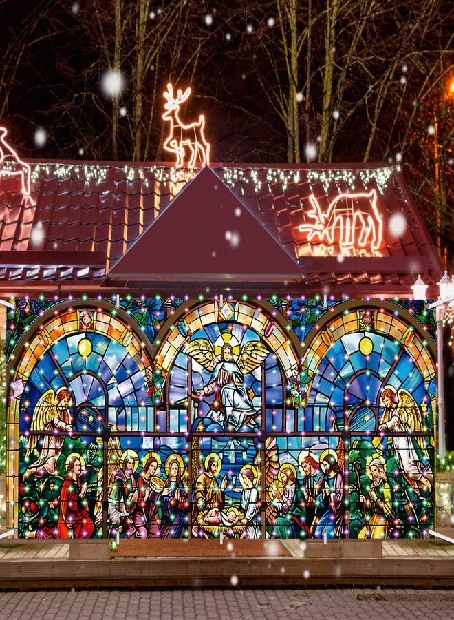 FuWeave لافتة زينة باب المرآب المضيئة من FuWeave، مقاس 7 × 16 قدمًا، خلفية كبيرة جدًا، خلفية تصوير لمشهد ميلاد المسيح، مناسبة لحفلات أعياد الميلاد الشتوية الخارجية - Image 3