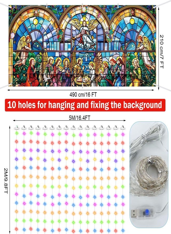 FuWeave لافتة زينة باب المرآب المضيئة من FuWeave، مقاس 7 × 16 قدمًا، خلفية كبيرة جدًا، خلفية تصوير لمشهد ميلاد المسيح، مناسبة لحفلات أعياد الميلاد الشتوية الخارجية - Image 2