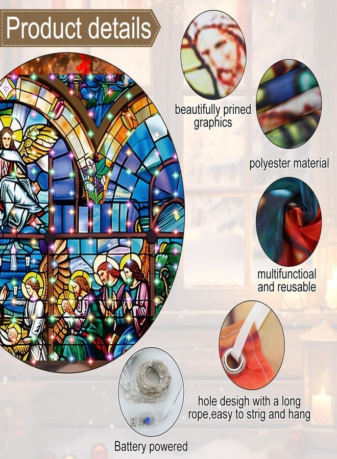 FuWeave لافتة زينة باب المرآب المضيئة من FuWeave، مقاس 7 × 16 قدمًا، خلفية كبيرة جدًا، خلفية تصوير لمشهد ميلاد المسيح، مناسبة لحفلات أعياد الميلاد الشتوية الخارجية - Image 4