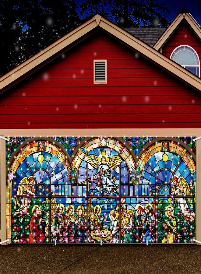 FuWeave لافتة زينة باب المرآب المضيئة من FuWeave، مقاس 7 × 16 قدمًا، خلفية كبيرة جدًا، خلفية تصوير لمشهد ميلاد المسيح، مناسبة لحفلات أعياد الميلاد الشتوية الخارجية - Image 5