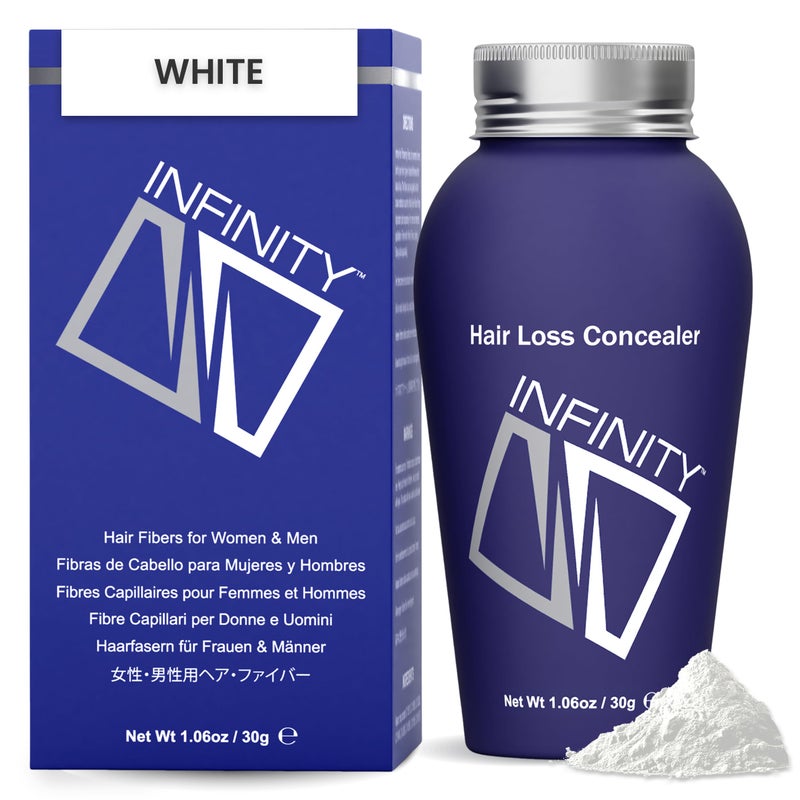 INFINITY Hair Fibers White for Thinning Hair for Women Men 100 Undetectable Hair Building Fiber Powder Conceal Hair Loss in 15 Seconds 30g