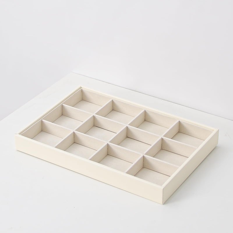 Ausalivan Stackable Jewelry Organizer Tray For Drawers,White Leather Small Earring Storage Tray,Bracelet And Necklace Display Box,Jewelry Ring Display Case (Creamy White 12 Grids) - Image 5