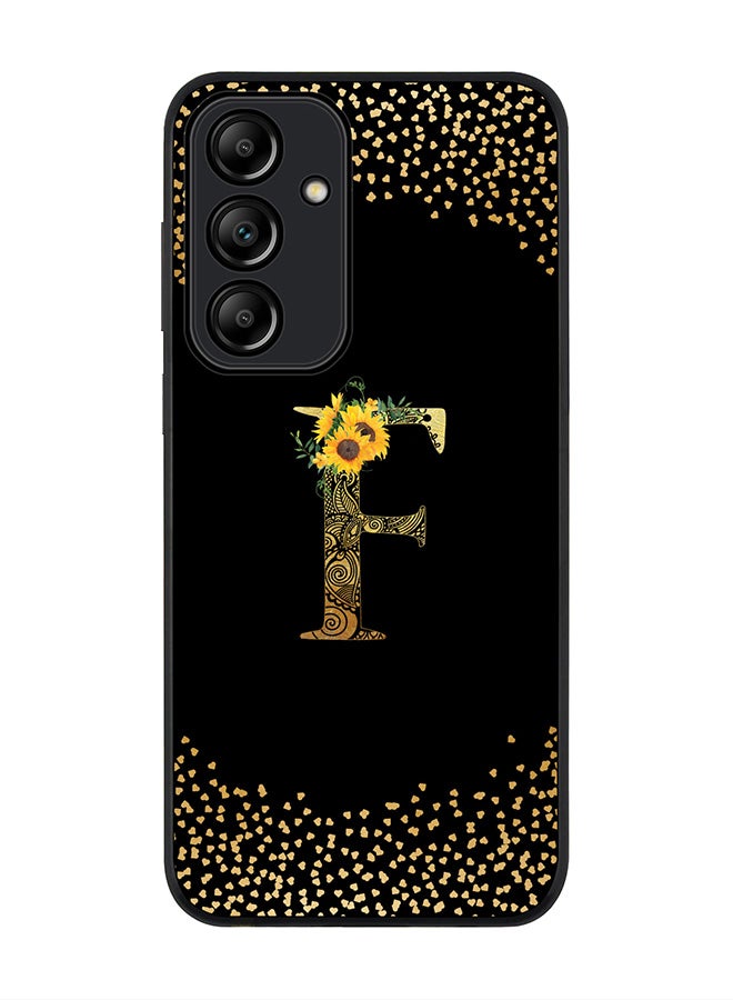 Stylizedd جراب قوي بحافة سوداء لهاتف Samsung Galaxy A55 - غطاء مخصص بنمط ماندالا زهري بأحرف الأبجدية الأولية - F (أسود) - Image 1