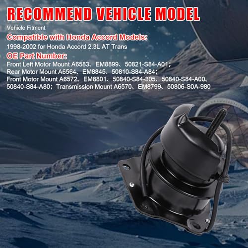 zaygyize 4pcs Engine Motor Mounts Fits for Honda Accord Cylinder 2.3L L4 Automatic Transmission 1998-2002 After-Market Parts, Engine Motor Mount Replace OE A6583 A6564 A6572 A6570 - Image 3