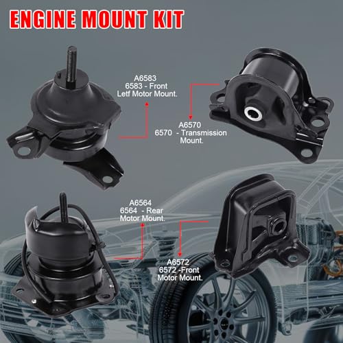 zaygyize 4pcs Engine Motor Mounts Fits for Honda Accord Cylinder 2.3L L4 Automatic Transmission 1998-2002 After-Market Parts, Engine Motor Mount Replace OE A6583 A6564 A6572 A6570 - Image 2