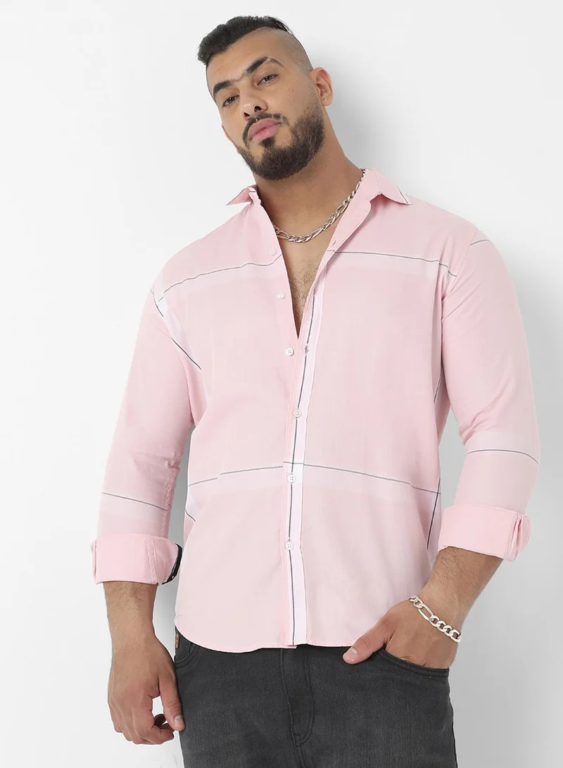 Instafab Plus Instafab Plus Men's Pink Pastel Striped Button Up Plus-Size Fit Shirt For Casual Wear | Cotton Twill Spread Collar Shirt Crafted With Regular Sleeve & Comfort Fit For Everyday Wear