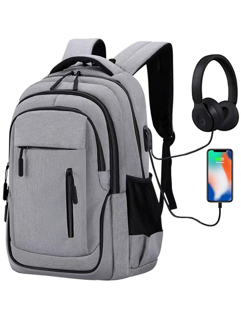 Qiccijoo - Qiccijoo Laptop Backpack for Men & Women Business Travel Backpack with Usb Charging Port College School Computer Backpack Fits 15.6 Inch Laptop Notebook(Grey) - Image 1