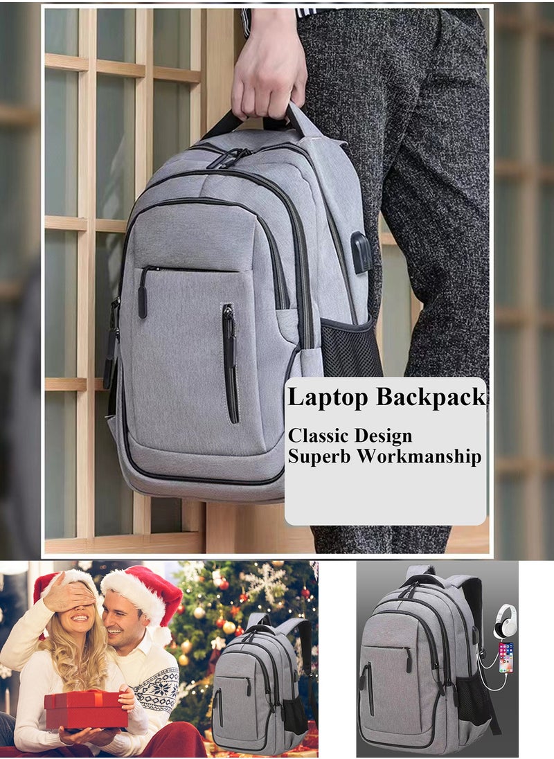 Qiccijoo - Qiccijoo Laptop Backpack for Men & Women Business Travel Backpack with Usb Charging Port College School Computer Backpack Fits 15.6 Inch Laptop Notebook(Grey) - Image 1
