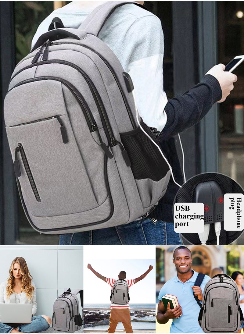 Qiccijoo - Qiccijoo Laptop Backpack for Men & Women Business Travel Backpack with Usb Charging Port College School Computer Backpack Fits 15.6 Inch Laptop Notebook(Grey) - Image 1