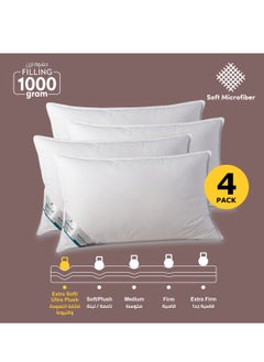 Donetella Pillow 4-Pieces (1000Gm Each) Hotel Pillows King Size 50 X 75 Cm Anti Allergy Bed Pillow Soft Brushed Microfiber, White  - Image 1