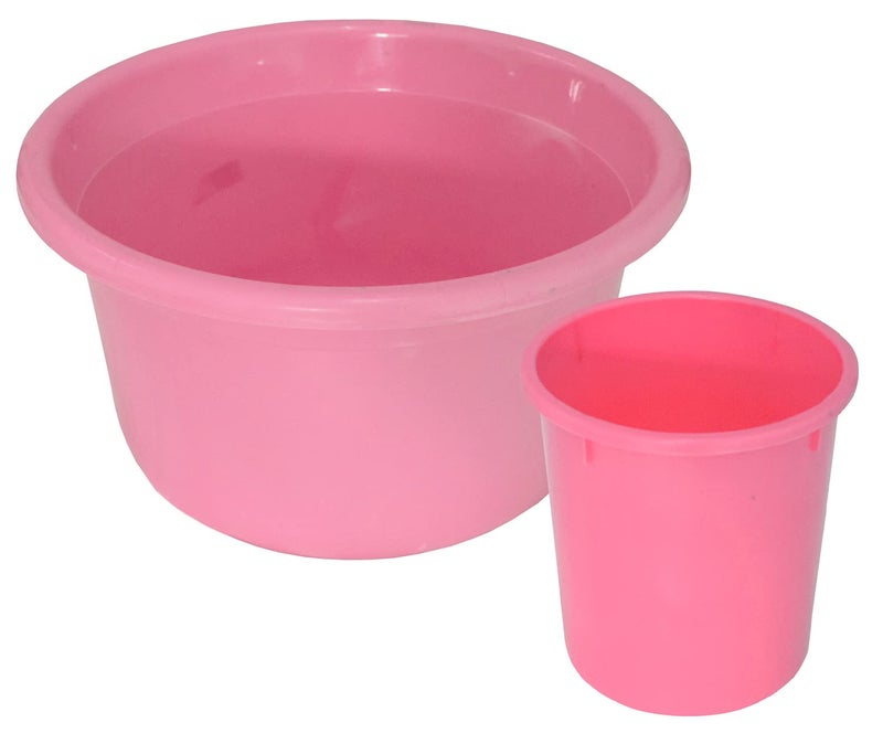 Kuber Industries Kuber Industries 2 Pieces Plastic Bathroom Dustbin & Tub Set (Pink)  - Image 1