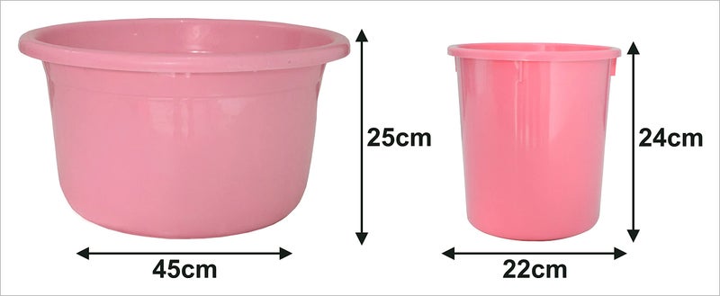 Kuber Industries Kuber Industries 2 Pieces Plastic Bathroom Dustbin & Tub Set (Pink)  - Image 4