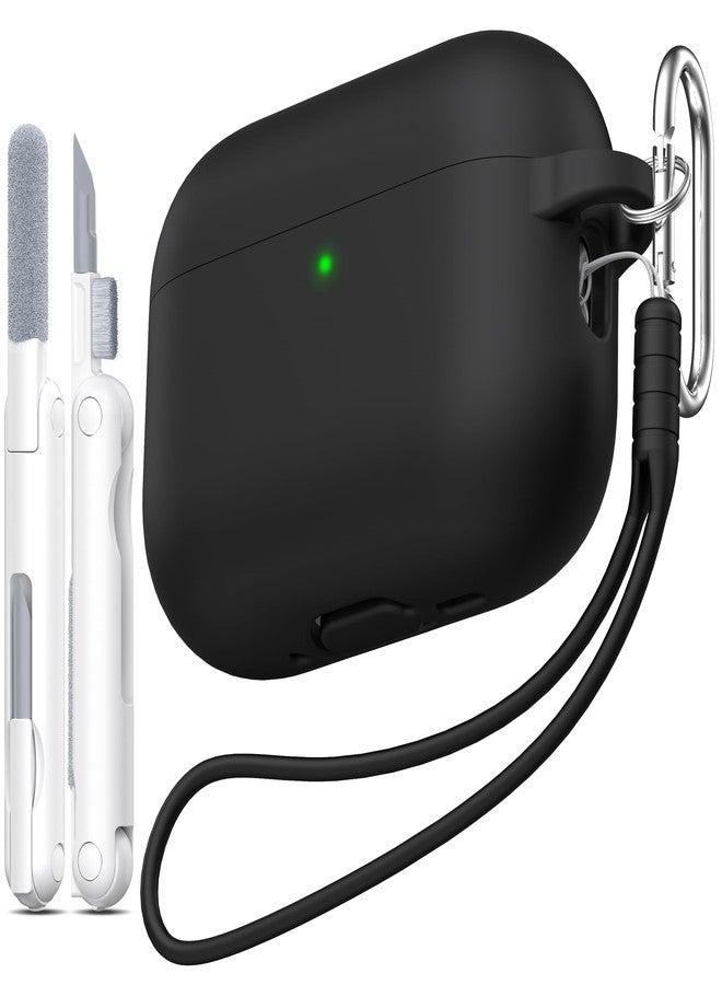 MHYALUDO غطاء حماية MHYALUDO لسماعات AirPods Pro من الجيل الثالث، مصنوع من السيليكون الناعم المقاوم للصدمات والمناسب للاستخدامات العسكرية، مع حبل تعليق ومجموعة تنظيف، وإمكانية رؤية مؤشر LED الأمامي، باللون الأسود. - Image 1