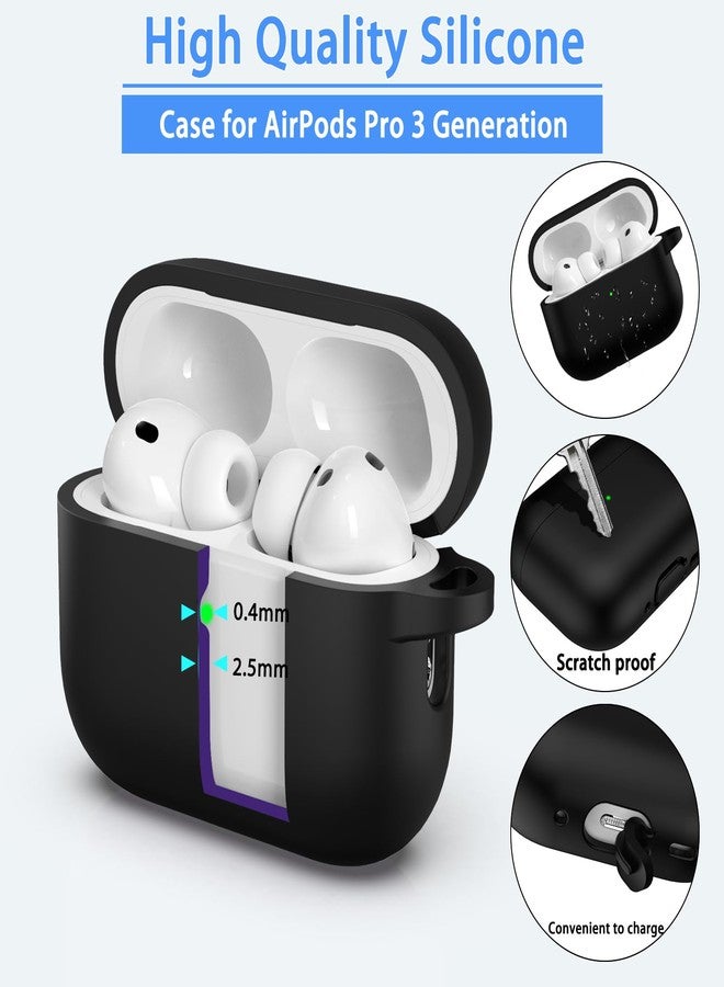 MHYALUDO غطاء حماية MHYALUDO لسماعات AirPods Pro من الجيل الثالث، مصنوع من السيليكون الناعم المقاوم للصدمات والمناسب للاستخدامات العسكرية، مع حبل تعليق ومجموعة تنظيف، وإمكانية رؤية مؤشر LED الأمامي، باللون الأسود. - Image 3