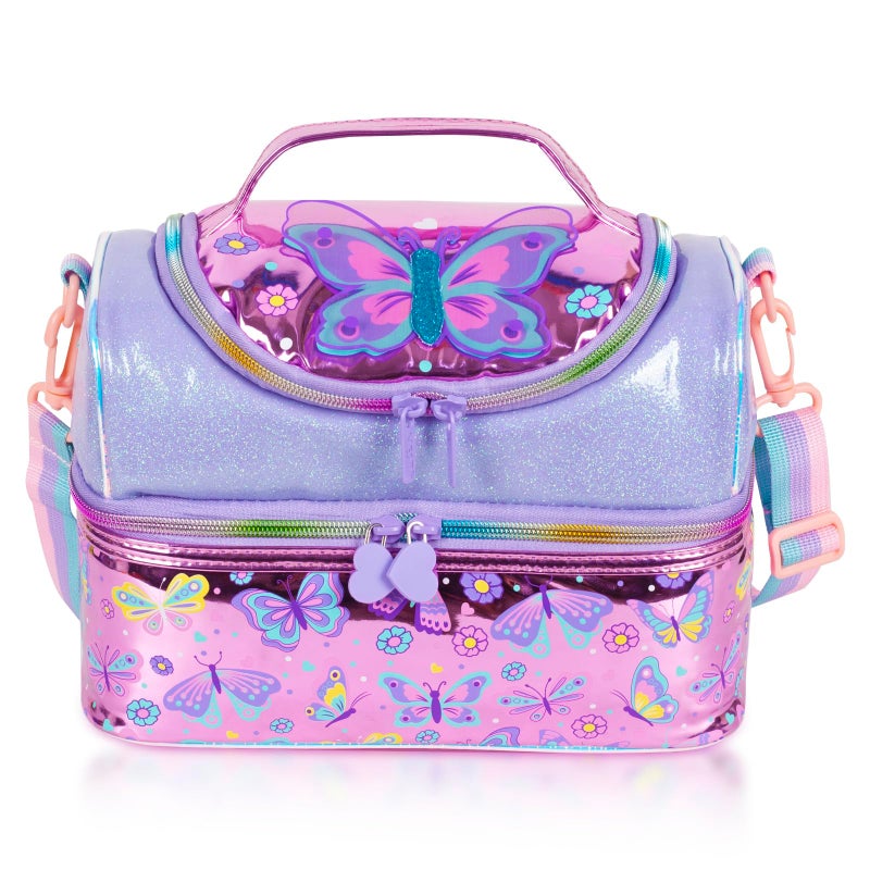 YOYTOO Kids Double Decker Cooler Insulated Lunch Bag, Back to School Large Meal Tote for Boys, Girls, Men, Women, with Adjustable Strap, Butterfly - Image 1