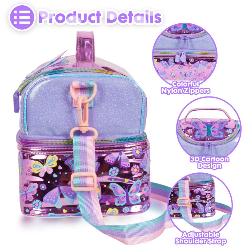 YOYTOO Kids Double Decker Cooler Insulated Lunch Bag, Back to School Large Meal Tote for Boys, Girls, Men, Women, with Adjustable Strap, Butterfly - Image 4