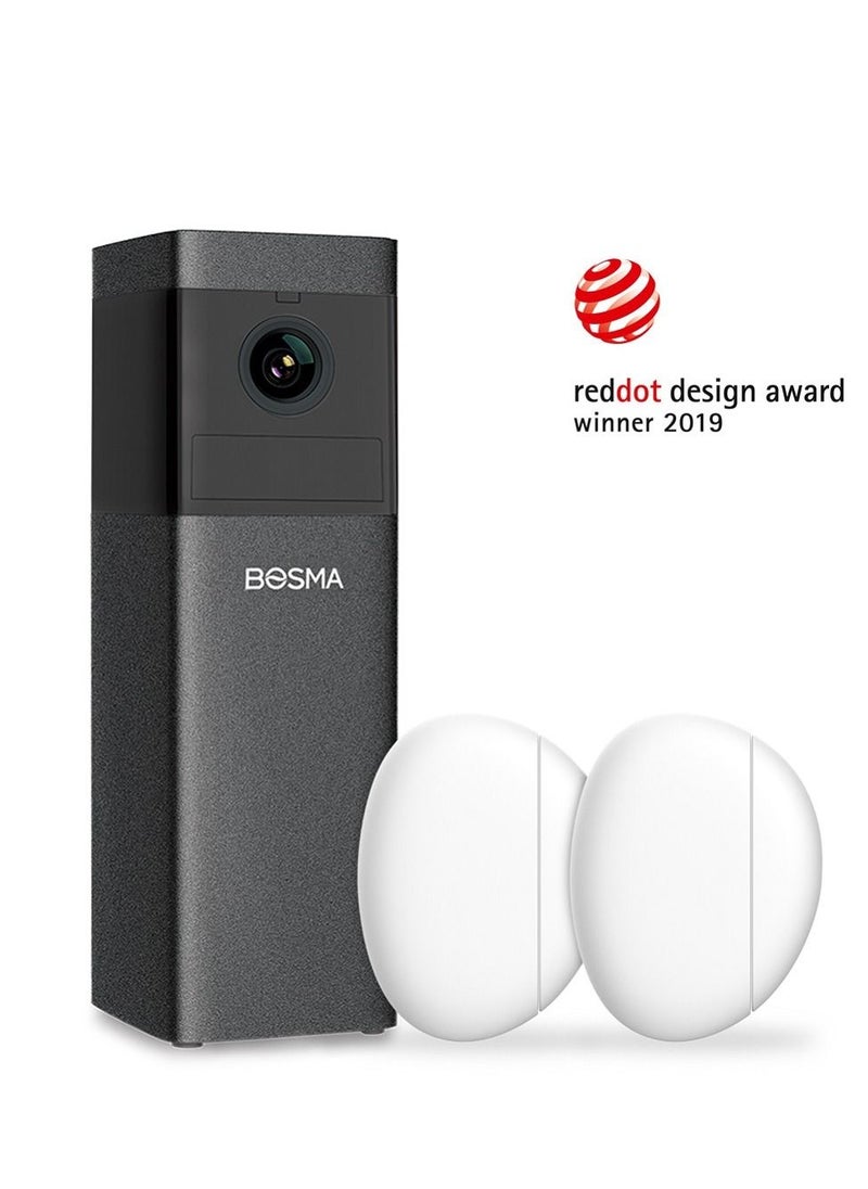 BOSMA - Bosma X1 Indoor Security Camera, 1080p HD with Color Night Vision, 2 Pack Door Window Sensors 2-Way Audio, Auto Siren Alarm, Advanced Motion Detectio - Image 1