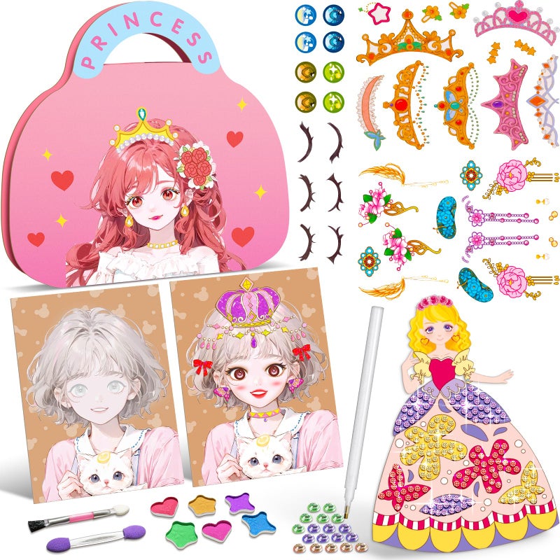 ZHOC Art Craft Activity for Kids Paper Craft Kits Paper Makeup DIY Girls Toy Kit with Diamond Painting Princess Dress Up Set Christmas Gifts Ideal Birthday Party Gift for Girls Ages 4 5 6 7 8