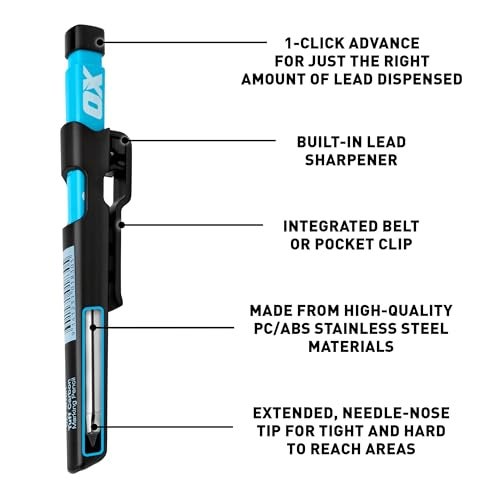 OX Tools Pro Tuff Carbon Marking Pencil with Holder, Sharpener, & Belt Clip - Heavy Duty Mechanical Pencil Ideal for Carpenters, Woodworking and Construction, OX-P503201 - Image 2
