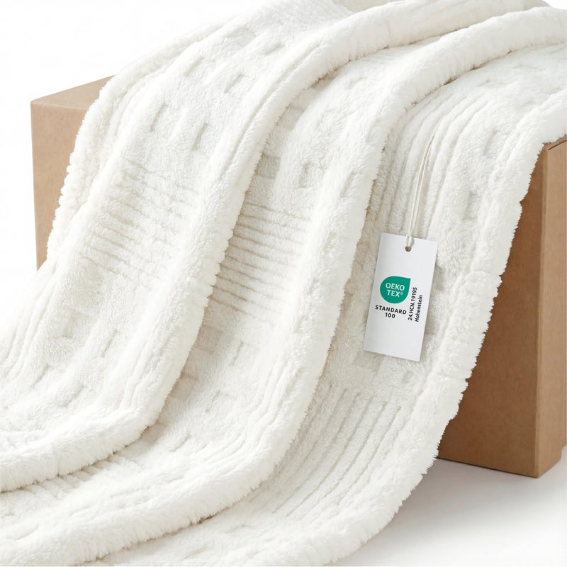 Bedsure White Throw Blanket for Couch - GentleSoft Fluffy Waffle Blanket for Sofa Bed Room Decor, Super Cozy Fleece Checkered Throw for Women, Warm for All Season, 50x60 Inches - Image 1