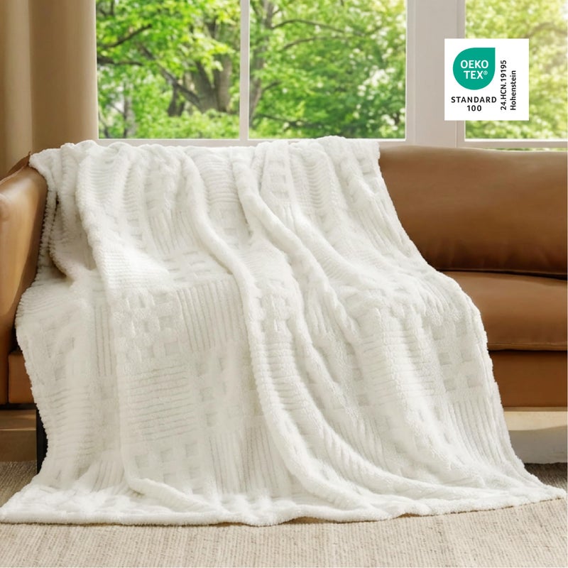 Bedsure White Throw Blanket for Couch - GentleSoft Fluffy Waffle Blanket for Sofa Bed Room Decor, Super Cozy Fleece Checkered Throw for Women, Warm for All Season, 50x60 Inches - Image 4