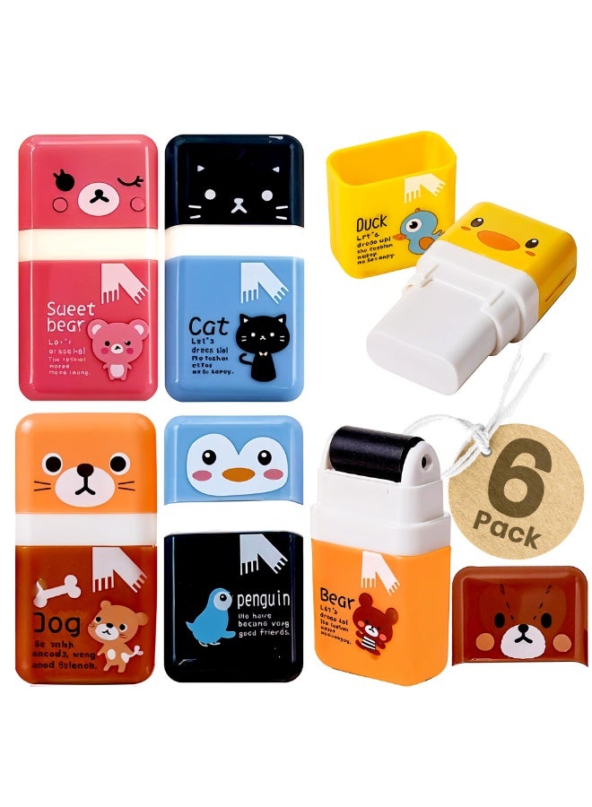 وينر مجموعة من 6 ممحاة أقلام رصاص لطيفة بتصميم حيوانات مع علبة تنظيف دوارة - لوازم مدرسية وحفلات ممتعة وعملية للأطفال - Image 1